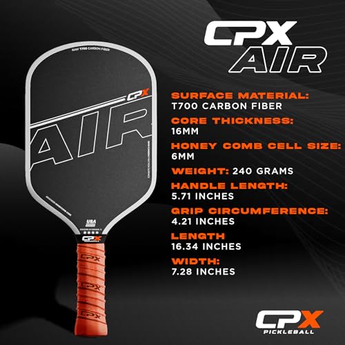 CPX Pro Carbon Fiber Pickleball Paddle Black Air - Edgeless, Honeycomb Core, Tennis Grip