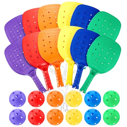 Lunmon 18-Piece Paddle Ball Set with Balls and Lanyards, 6 Colors, PE Equipment for Kids & Adults