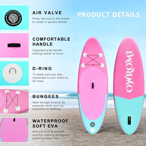 Kids Inflatable Stand Up Paddle Board with Accessories - 7'10" Pink & Green