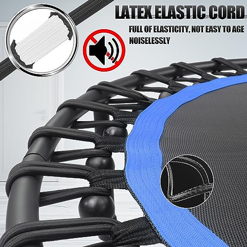 40-Inch Blue Mini Trampoline for Adults, Silent Bungee Rebounder, Weight Limit 330lbs