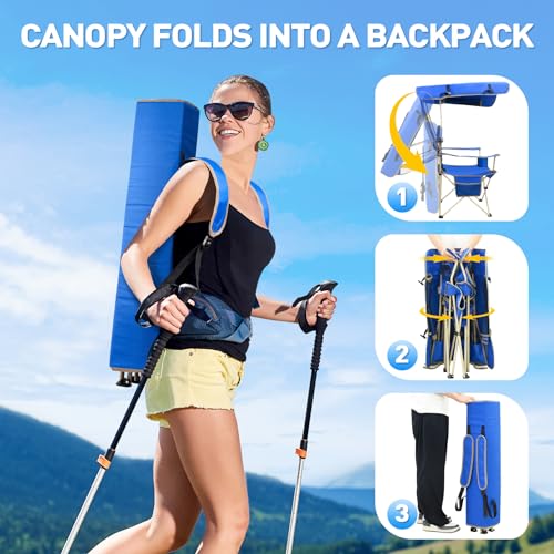 Folding Camping Chair with Shade Canopy and Cooler Bag for Outdoor Activities