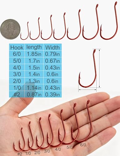 Red Offset Octopus Fishing Hooks - High Carbon Steel Circle Hooks for Saltwater & Freshwater - 175pcs