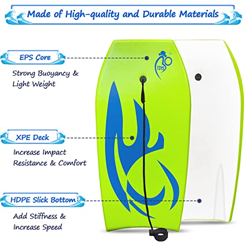 41-Inch Lightweight Body Board with EPS Core for Surfing - Green