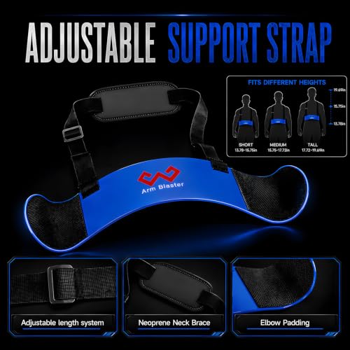 Arm Blaster Bicep Curl Isolator with Neoprene Padding - Adjustable Aluminum Arm Trainer, Blue