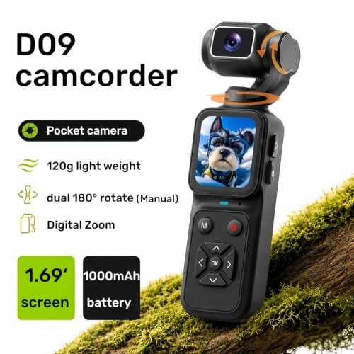 Digital Video Camera with 180° Dual-Rotating Lens 16GB Pocket Action Camera