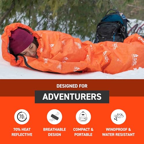 SOL Escape Bivvy with Hood - Emergency Survival Blanket 60 gsm - Reflects 70% Body Heat, Water-Resistant, Breathable for Outdoor Camping & Emergency