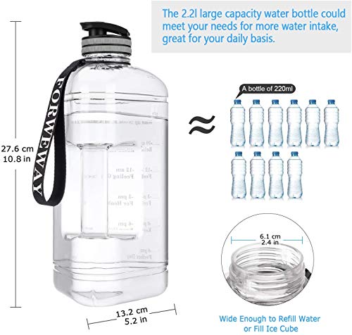 Large BPA-Free 2.2L Water Bottle with Handle & Time Marker for Outdoor & Fitness