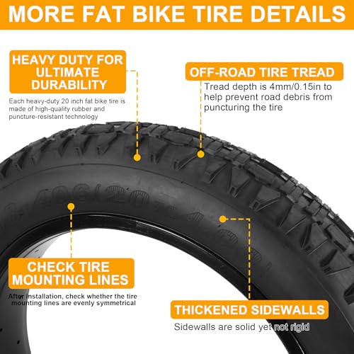 WEIYINGSI 2-Pack 20x4.0 Fat Bike & E-Bike Tires with Tubes - Black