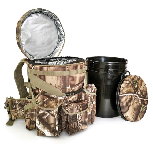 Insulated Bucket Backpack with 360° Swivel Lid - Woodland Camo Hunting & Camping Gear