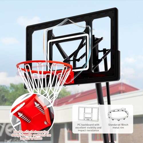 BACKYARD BLITZ Portable Adjustable Basketball Hoop with 40-Inch Backboard - Black, 5.5-10FT Height Range