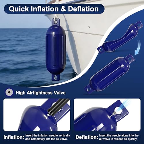 K-Musculo 8.5 Inch x 27 Inch Marine Boat Fender - Navy Blue 4 Pack for Docking, UV & Saltwater Resistant