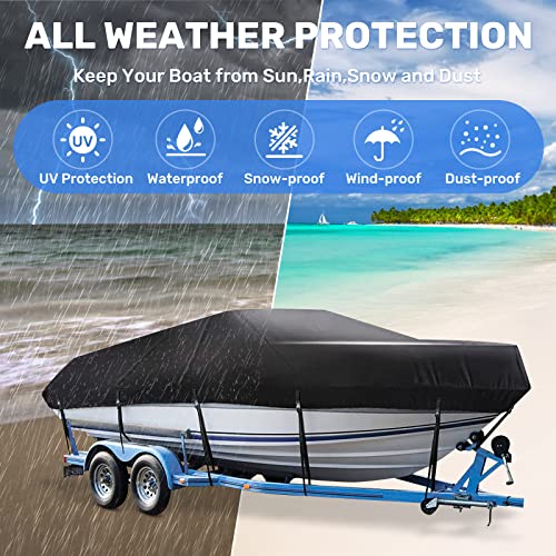 Heavy Duty Waterproof Boat Cover for 17-19ft Trailers - Black, Up to 96-Inch Beam