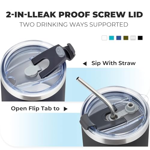 12 Pack Stainless Steel Lowball Tumblers with Straw & Lid - Black