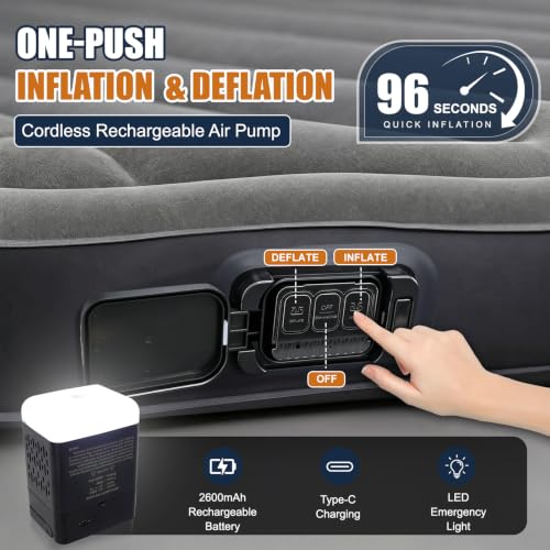 AYAMAYA SUV Air Mattress with Rechargeable Cordless Pump for Car Camping