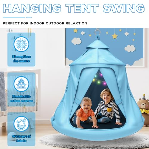 Light Blue Swing Set with Tent & Stand - Kids & Adults Outdoor Play Equipment