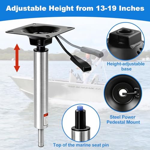 Silver 3/4 Inch Adjustable Boat Seat Base with Locking Pin - 13-19 Inch Height Range