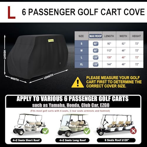 Golf Cart Cover for EZGO Club Car Yamaha 6 Passenger Waterproof Weatherproof