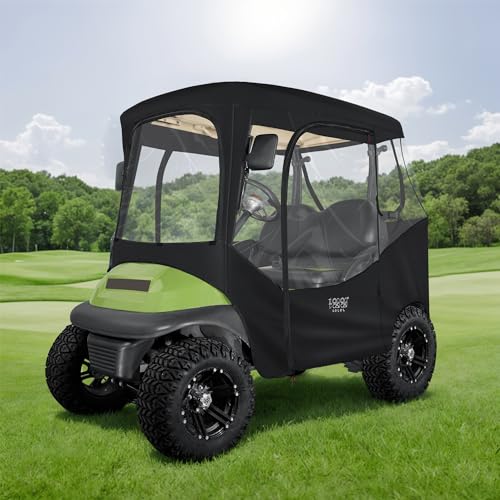 Old 10L0L Waterproof 4-Sided Golf Cart Enclosure for Club Car DS & Precedent, 2 Passenger, Black/Transparent
