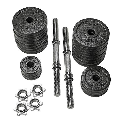 CAP Adjustable Cast Iron Dumbbell Weight Set 105 LB Pair with Knurled Handles