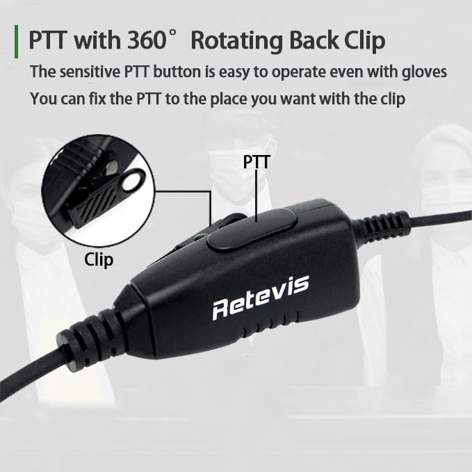 Retevis Case of 10, Walkie Talkies Earpiece with Mic 2 Pin D-Type Headset for H-777 RT22 RT21 RT86S, Compatible with Pxton, Baofeng BF-888S, Kenwood Walkie Talkies, Walkie Talkie Earpiece(10 Pack)