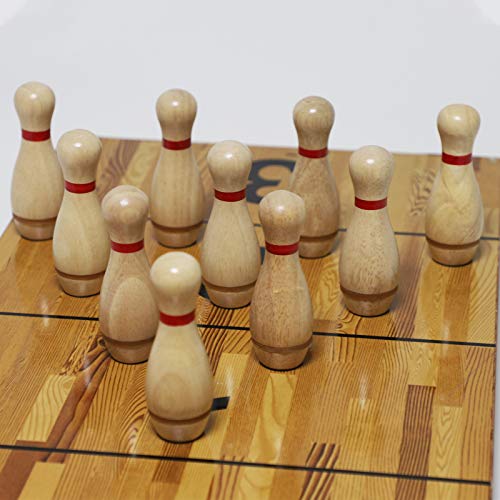 YDDS Nature-Red Shuffleboard Bowling Set with 10 Hardwood Pins & Bag