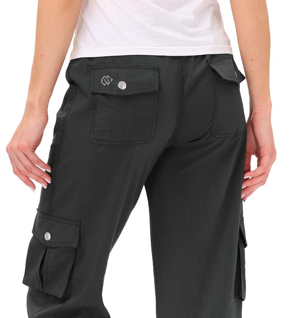 MoFiz Womens Capris with Pockets Loose Fit Casual Capri Pants Dressy Lightweight Ladies Baggy Cargo Pants for Hiking Dark Grey L