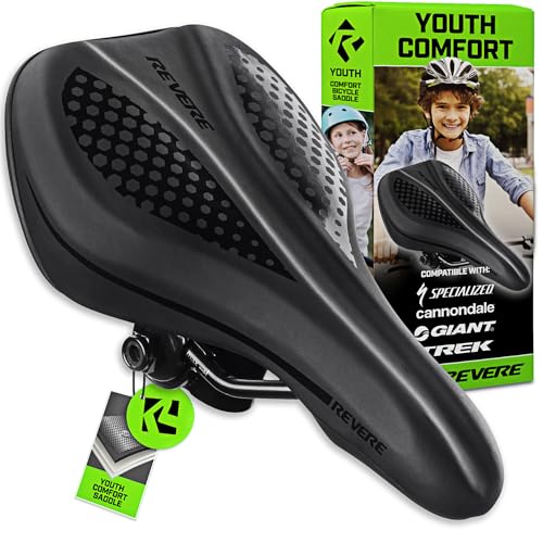 Revere Youth Memory Foam Bike Saddle - Black for Kids 16-24 Inch Bikes
