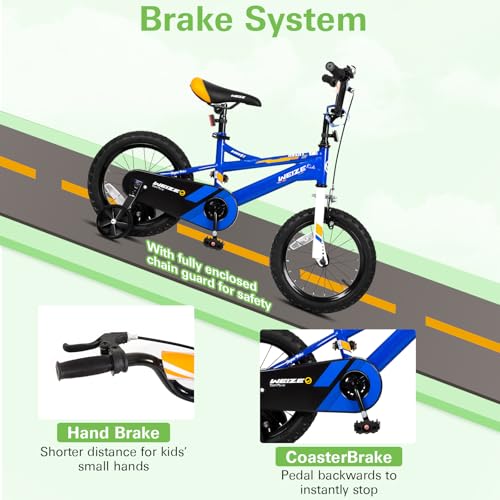 Kids Bicycle 14-20 Inch Children Bike with Coaster & Hand Brakes - Blue, 14 Inch