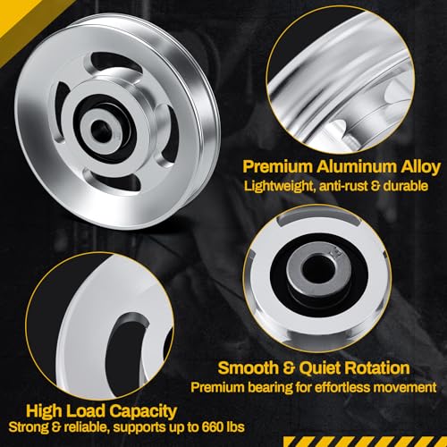 Soulchen Aluminum Cable Pulley Wheel 90mm, Silver, 2-14 Pcs Fitness Pulley System