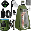 Motivekit™ Grass Green Portable Camping Shower Kit with LED Lights, 6.6-Gallon Foldable Bucket & 1500W Heater