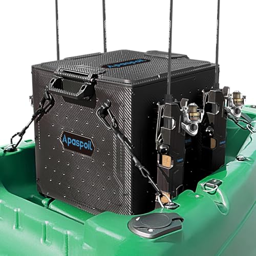 Heavy Duty Kayak Fishing Crate with 4 Rod Holders, 13x13in Tackle Storage Box