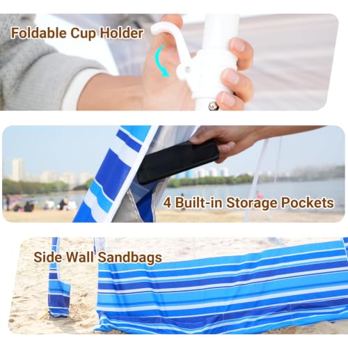 Aomifunny 8x8 Ft Beach Cabana Sun Shelter with UPF 50+ Side Wall - Portable Wind-Resistant Family Tent