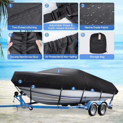 Mancro Waterproof Boat Cover 20-22ft Heavy Duty Trailerable Cover Up to 102" Beam