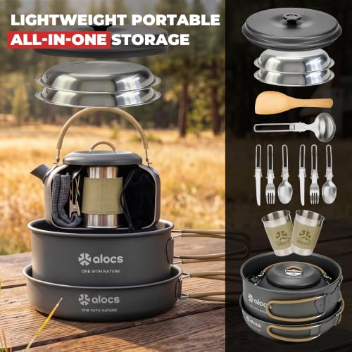 Camping Cookware Set 20 Pieces Pots Pans Cutlery for Outdoor Dining