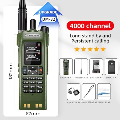 BAOFENG DM32 DM-32UV DMR Radio | Walkie Talkies Long Range | Digital Two-Way Radio | 10W High Power Ham Radio with GPS Positioning | Programming &Type-C Charging | 1PC (2500mAh Battery)