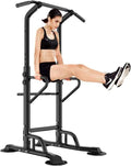 soges Power Tower Adjustable Height Pull Up & Dip Station Multi-Function Home Strength Training Fitness Workout Station Free Standing Pull Up Bar Station for Home Gym