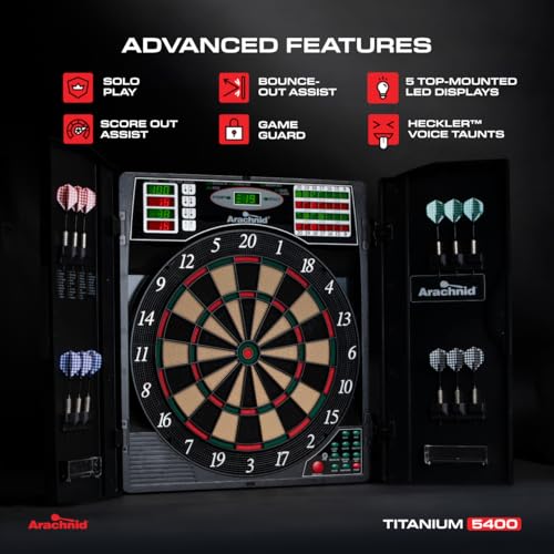 Arachnid Titanium 5400 Dartboard Cabinet - 13.5” Electronic Dart Game with 38 Games & LED Scoring