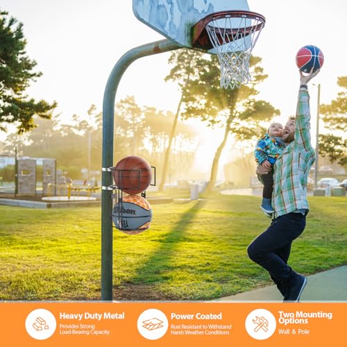 Outdoor Basketball Holder Wall Mount & Pole Rack for 2 Balls