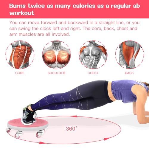 Pink Six-Wheel Ab Roller for Core & Oblique Exercise with Knee Pads