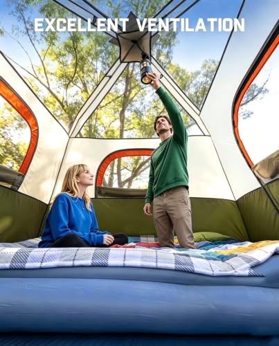 4 Person Army Green Camping Tent with Instant Setup, Waterproof, 8x8 ft, 1 Door & 4 Windows
