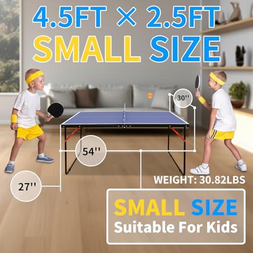 Blue 54x30 Inch Foldable Mini Ping Pong Table - 4.5FT Indoor/Outdoor Game Set