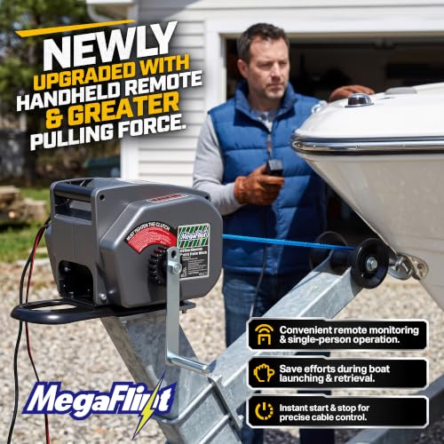 Megaflint 3500 lbs Electric Boat Trailer Winch 12V Waterproof Remote & Hand Crank