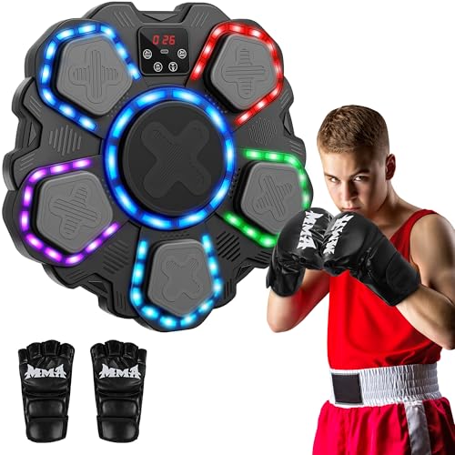 Music Boxing Machine with Gloves - Black L Interactive Kids Fitness Equipment