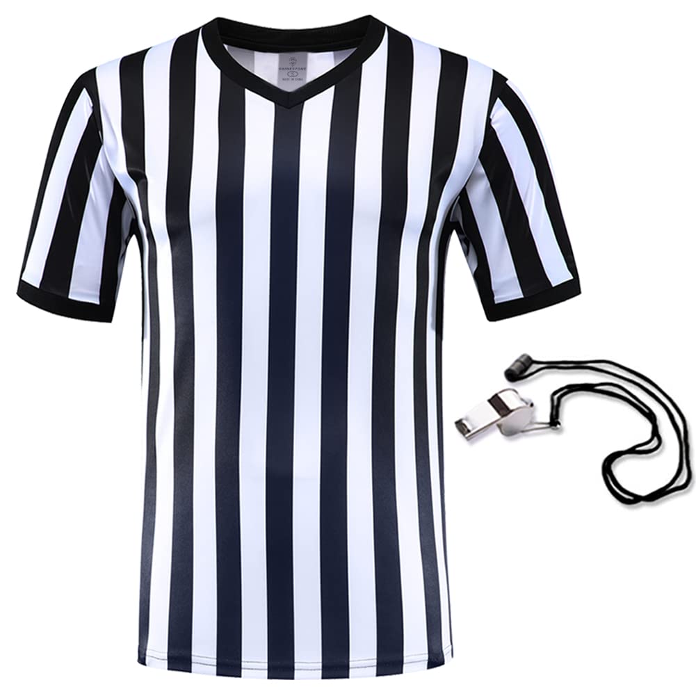 Shinestone Referee Shirt, Referee Costume Shirt for Womens and Mens, V Neck Referee Umpire Shirt Jersey for Football, Soccer and Sports for Christmas (Large)