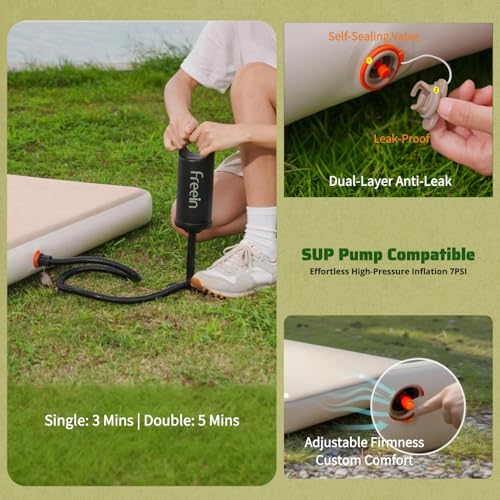 Beige Double Camping Sleeping Pad with Drop Stitch Support - 76 x 51 inches