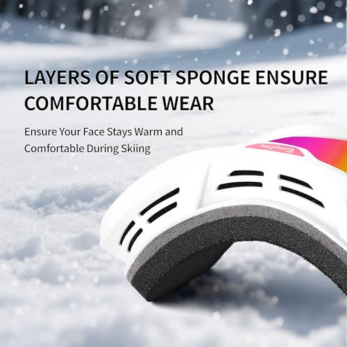 Anti-Fog Ski Goggles for Men Women Youth White Frame Pink VLT8.8% - UV Protection