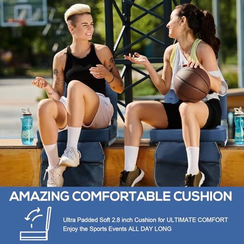 Portable Stadium Seat with Back Support, Cushion & Storage - 2 Pack, Navy