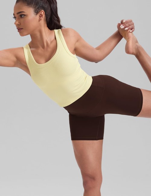 HeyNuts Ribbed Longline Sports Bra - U Back Yoga Crop Tank Top for Women | Padded A-D Cups