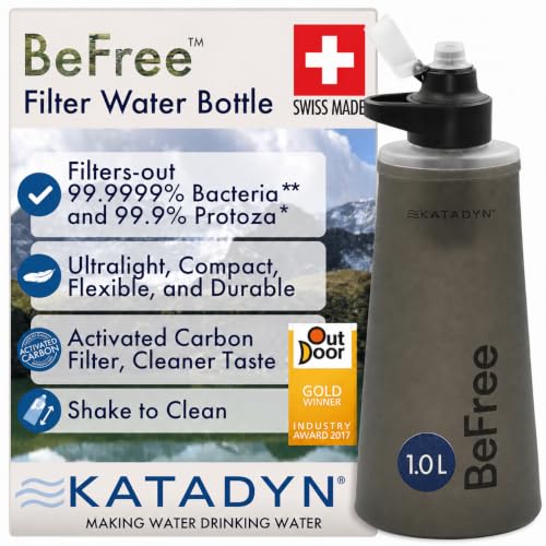 Katadyn BeFree 1L Black Collapsible Water Filter Bottle for Hiking Outdoors