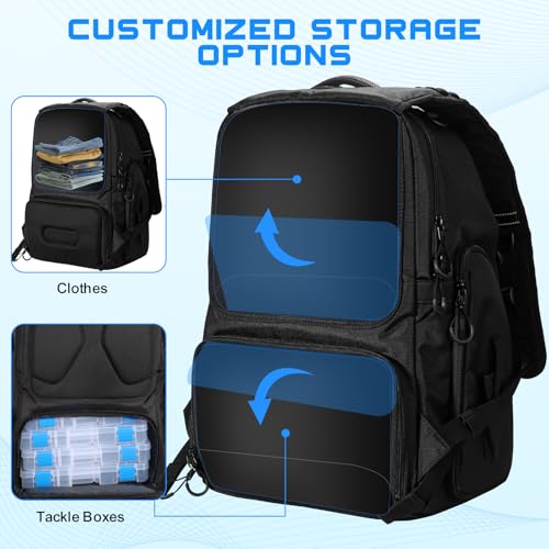 50L Fishing Backpack with 4 Tackle Boxes, Comfortable Straps - BAIXIXIG